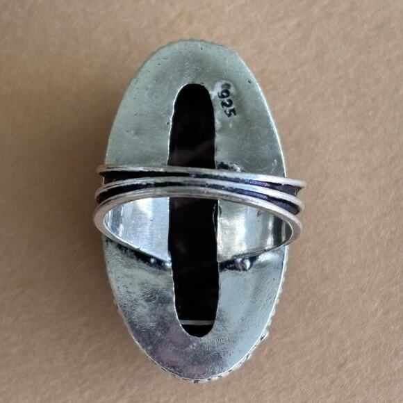 925 Sterling Coconut Jasper Ring Size 7 - Picture 5 of 5